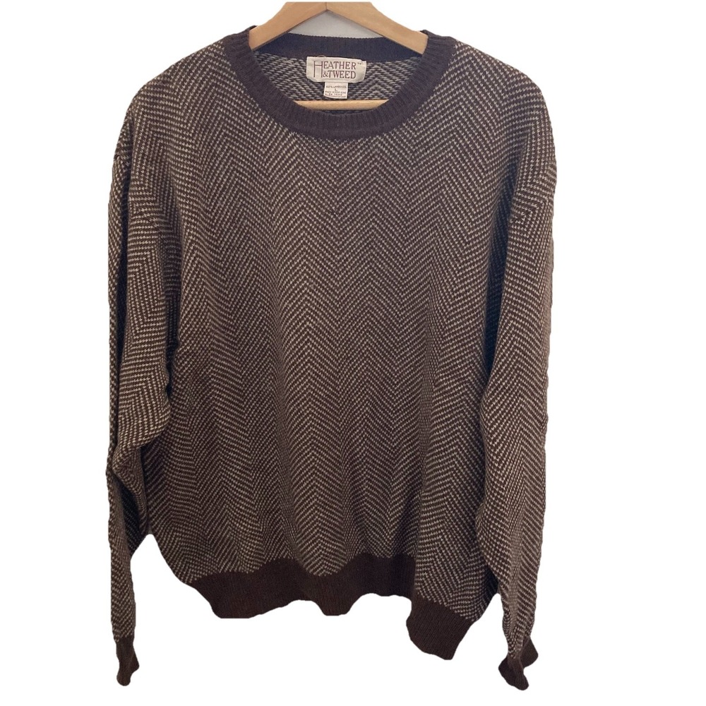 Vtg Heather Tweed Birdseye Crewneck Lambs Wool Sweater Mens Large Fair Isle